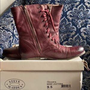 Steve Madden Troopa Wine Leather Combat Boots